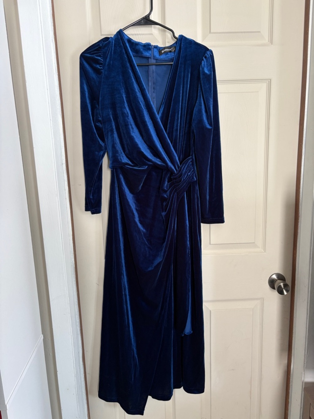 Deep Blue Velvet Wrap Dress - Size Large - Allegra K - 3/4 Sleeve